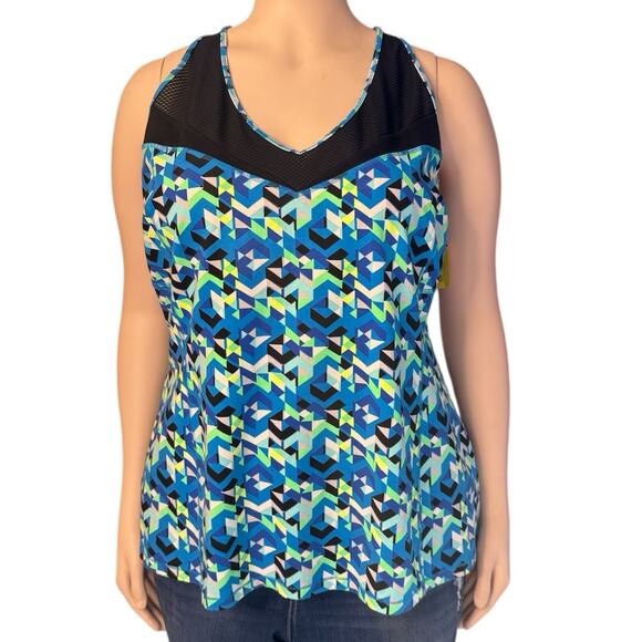 LIVI Active -Athletic Mesh Workout Tank Top Size 26/28 in Blue, Green, and Black - Picture 1 of 7